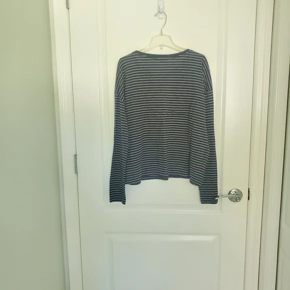 Vince Navy Blue Cotton Knit Striped Crew Neck Boxy Cut Long Sleeve T-Shirt S - Picture 8 of 12